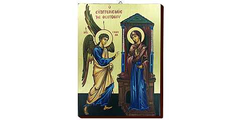 Icona Annunciazione dipinta a mano su legno con fondo oro cm 19x26
