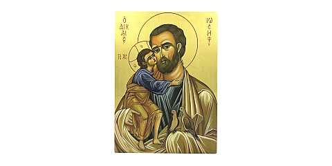 Icona San Giuseppe dipinta a mano su legno con fondo oro cm 19x26