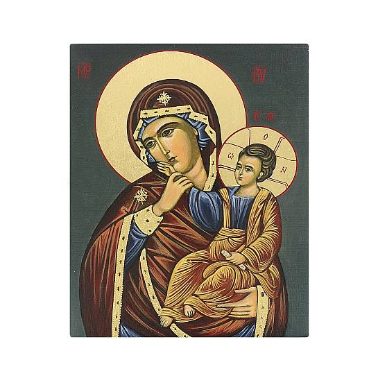 Icona Madonna con Bambino dipinta a mano su legno cm 13x16