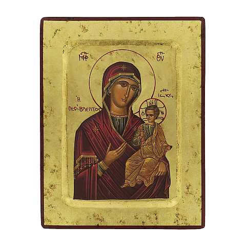 Icona Madonna con il Bambino, produzione greca su legno - 18 x 14 cm