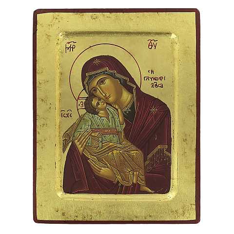 Icona Madonna della Tenerezza, produzione greca su legno - 18,5 x 14,5 cm