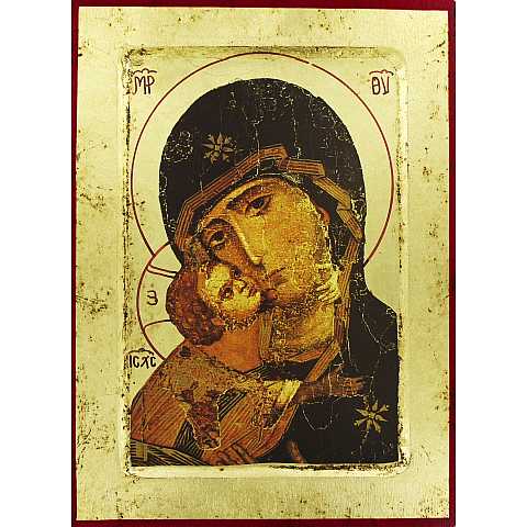 Icona Volto della Tenerezza, Madonna di Vladimir, produzione greca su legno - 18,5 x 14 cm