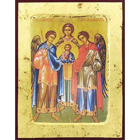 Icona Tre Arcangeli, produzione greca su legno - 25,5 x 19 cm