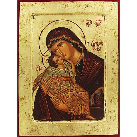 Icona Madonna della Tenerezza, produzione greca su legno - 24 x 18 cm