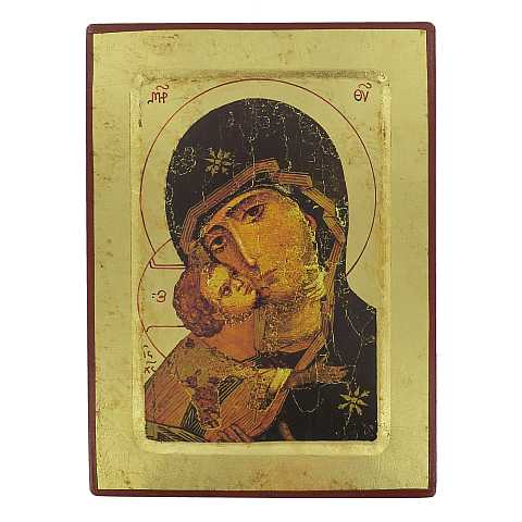Icona Volto della Tenerezza, Madonna di Vladimir, produzione greca su legno - 25,5 x 19 cm