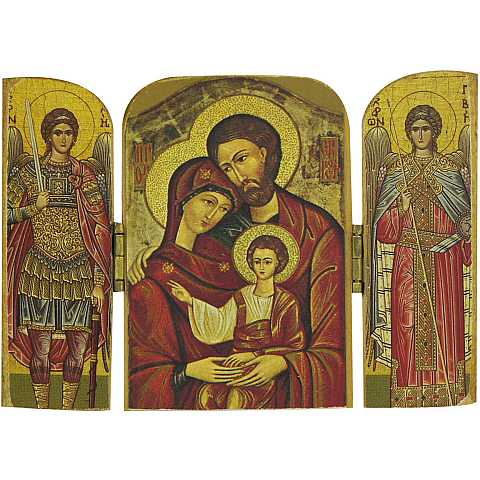 Trittico Sacra Famiglia, produzione greca in legno - 14 x 12 cm