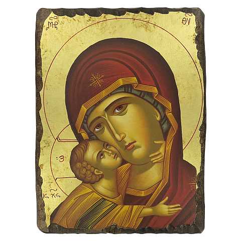 Icona Madonna della Tenerezza, Vergine di Vladimir, produzione greca su legno - 24,5 x 18,5 cm