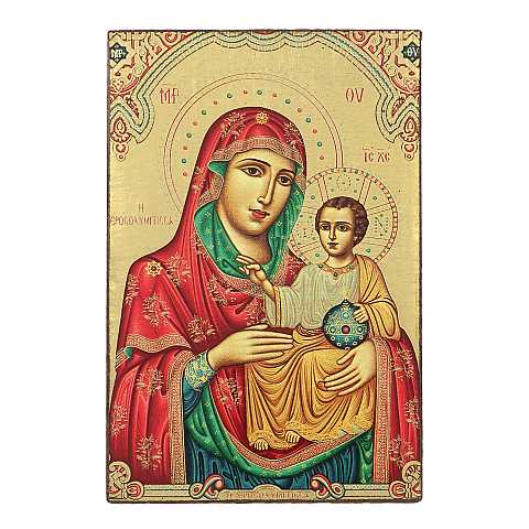 Icona Madonna di Gerusalemme da tavolo, produzione greca su legno - 9 x 6,5 cm