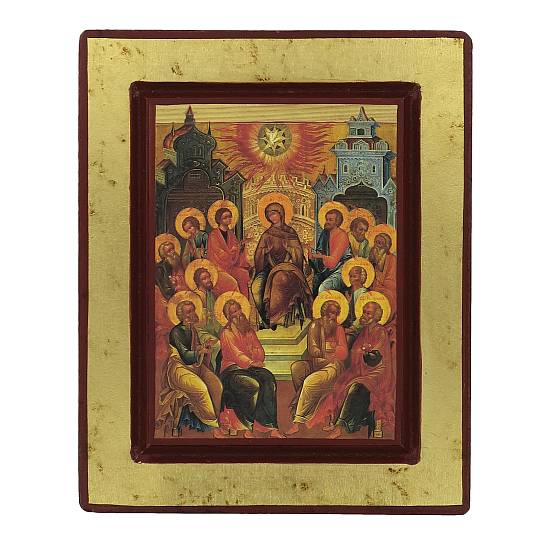 Icona Discesa dello Spirito Santo - Pentecoste, produzione greca su legno - 18,5 x 15 cm