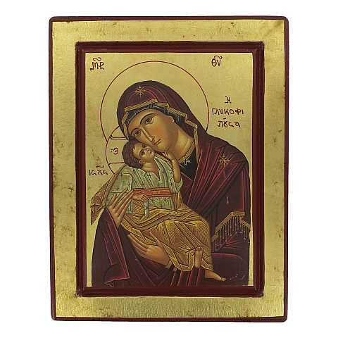 Icona Madonna della Tenerezza, Vergine di Vladimir, produzione greca su legno - 25 x 19,5 cm