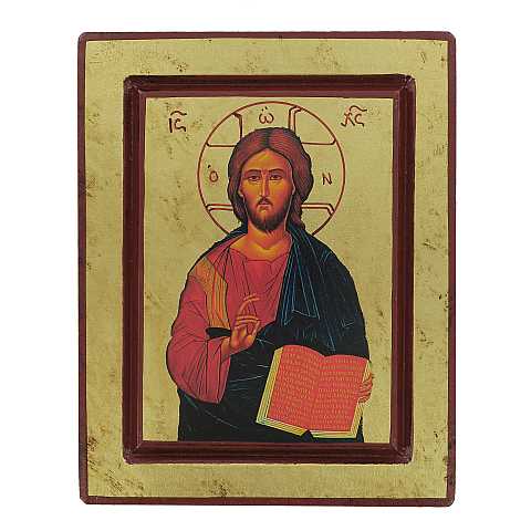 Icona Cristo Pantocratore con libro aperto, produzione greca su legno - 17 x 13,5 cm