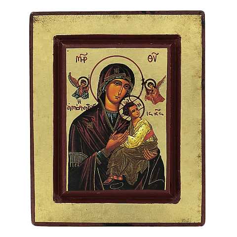 Icona Perpetuo Soccorso (Madonna della Passione), produzione greca su legno - 14 x 11,5 cm