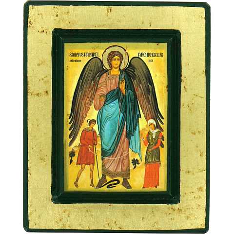 Icona San Raffaele Arcangelo, produzione greca in legno - 14 x 11,5 cm