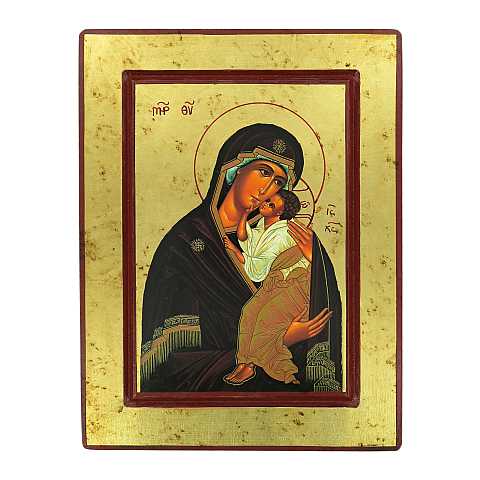 Icona Madre di Dio di Jaroslav, produzione greca su legno - 25 x 19 cm
