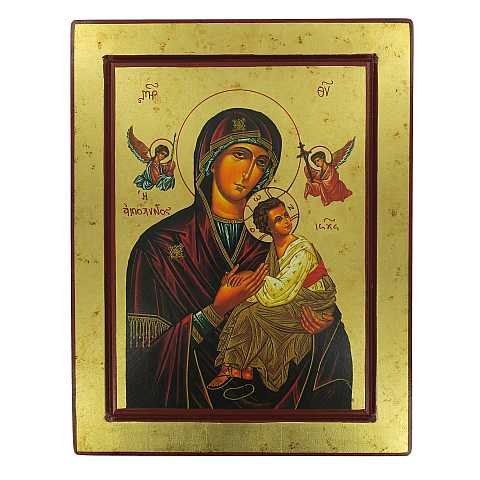Icona Perpetuo Soccorso (Madonna della Passione), produzione greca su legno - 32,5 x 25,5 cm