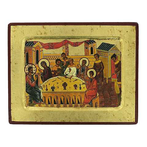 Icona degli sposi - Nostra Signora dell'Alleanza, Icona in Stile Arte Bizantina, Icona su Legno Rifinita con Aureole, Scritte e Bordure Fatte a Mano, Produzione Greca - 8 x 7 Cm