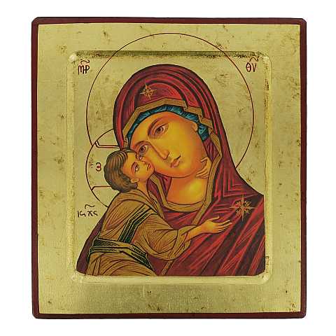 Icona Madonna della Tenerezza, Vergine di Vladimir, produzione greca su legno - 20 x 18 cm