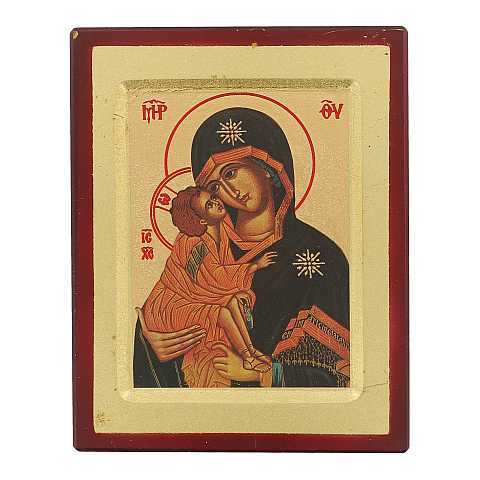 Icona Madonna della Tenerezza stampa su legno scavato - 17 x 13 cm