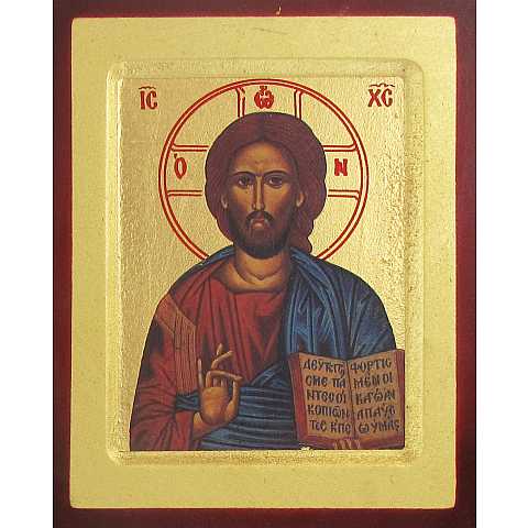 Icona Cristo Pantocratore libro aperto stampa su legno scavato - 24 x 19 cm