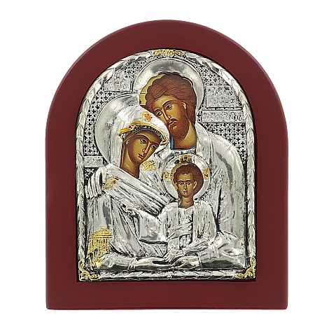 Icona Sacra Famiglia con riza resinata color argento - 12,5 x 10,5 cm