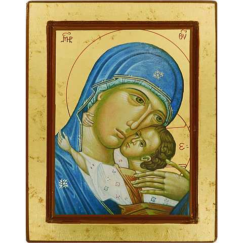 Icona Volto della Madonna della Tenerezza, produzione greca su legno - 24 x 19 cm