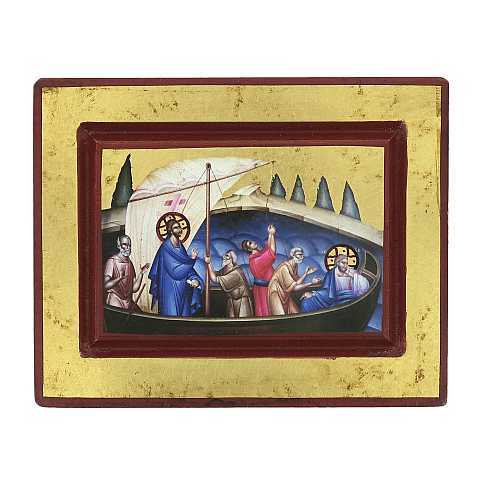 Icona Gesù e Discepoli - tempesta sedata, produzione greca su legno (13,5 x 10,5 cm)