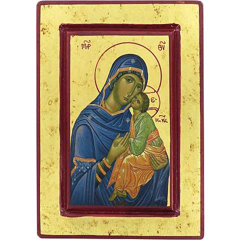 Icona Madonna della Tenerezza, produzione greca su legno - 20 x 14 cm