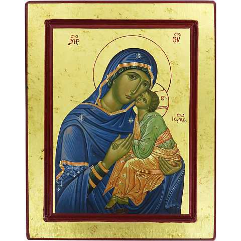 Icona Madonna della Tenerezza, produzione greca su legno - 25 x 20 cm