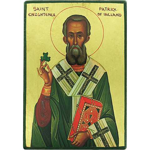Icona Saint Patrick / San Patrizio, produzione greca su legno - 19 x 13 cm