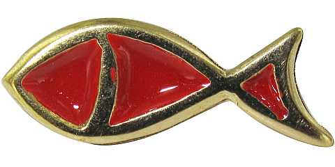 Distintivo pesce dorato con smalto rosso - 2,5 cm
