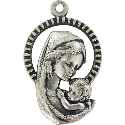Medaglia Madonna Bambino in metallo ossidato - 2,6 cm