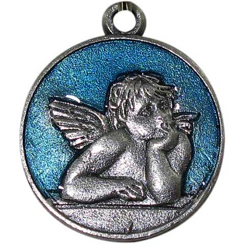 Medaglia in metallo raffigurante un angioletto (azzurro) Ã˜ 2 cm