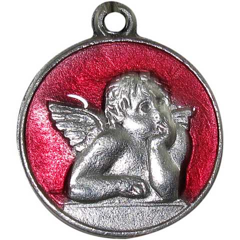 Medaglia in metallo raffigurante un angioletto (rosso) Ã˜ 2 cm