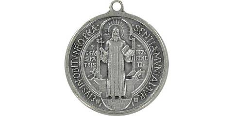 Medaglia di San Benedetto, Pendente, Ciondolo S. Benedetto, Metallo Argentato Ossidato, 9 Mm