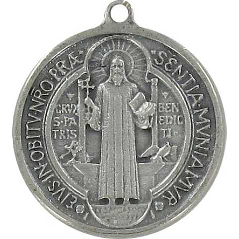 Medaglia San Benedetto in metallo argentato ossidato - 9 mm