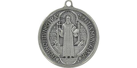 Medaglia San Benedetto in metallo argentato ossidato - 3 cm