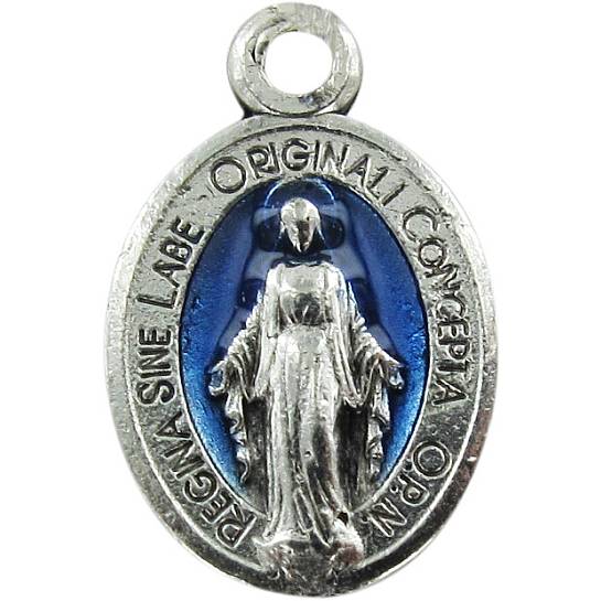 Medaglia Miracolosa in metallo con smalto blu - 1,5 cm