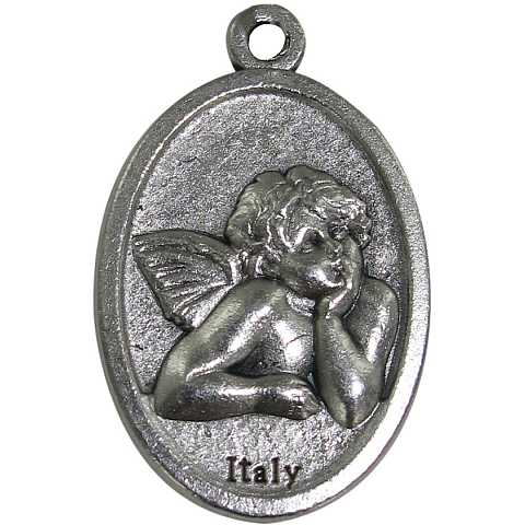 Medaglia ovale in metallo raffigurante un angelo cherubino - 2,5 x 1,5 cm