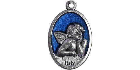 Medaglia ovale in metallo raffigurante un angelo cherubino (azzurro) 2,5 x 1,5 cm