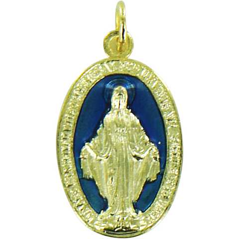 Medaglia Madonna Miracolosa in alluminio con smalto azzurro - 1,5 cm