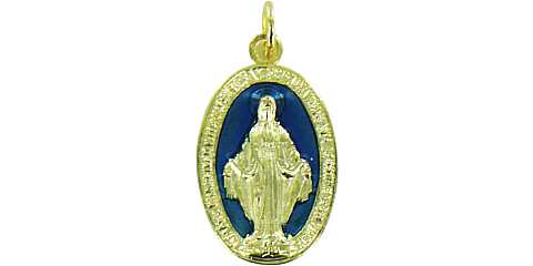 Medaglia Madonna Miracolosa in metallo dorato con smalto blu cm 1,7