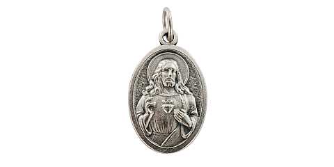 Medaglia Sacro Cuore di Gesù e Cuore Immacolato di Maria in metallo ossidato - 2,5 x 1,5 cm