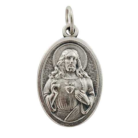 Medaglia Sacro Cuore di Gesù e Cuore Immacolato di Maria in metallo ossidato - 2,5 x 1,5 cm
