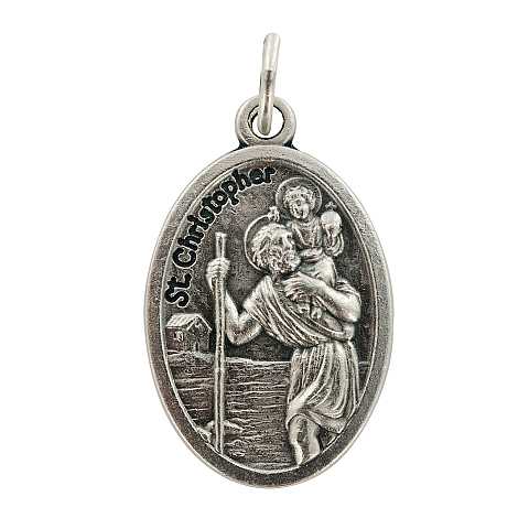 Medaglia San Cristoforo ovale in metallo ossidato - 2 cm