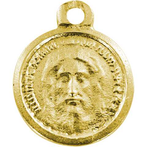 Medaglia volto Cristo tonda in metallo dorato - 1,5 cm