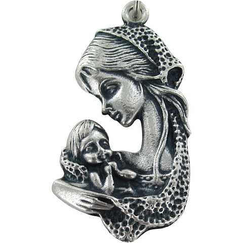 STOCK: Medaglia Madonna con il Bambino in metallo ossidato - 4 cm