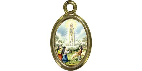 Medaglia Madonna di Fatima in metallo dorato e resina - 1,5 cm