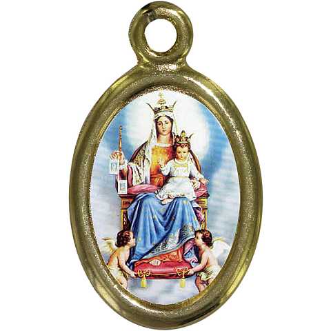 Medaglia Madonna del Carmelo in metallo dorato e resina - 1,5 cm