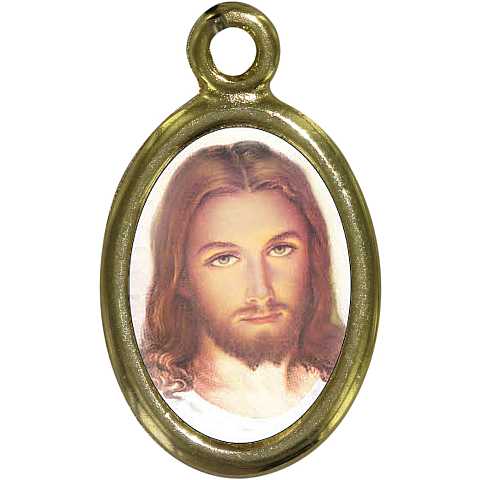 Medaglia Volto Gesù in metallo dorato e resina - 1,5 cm