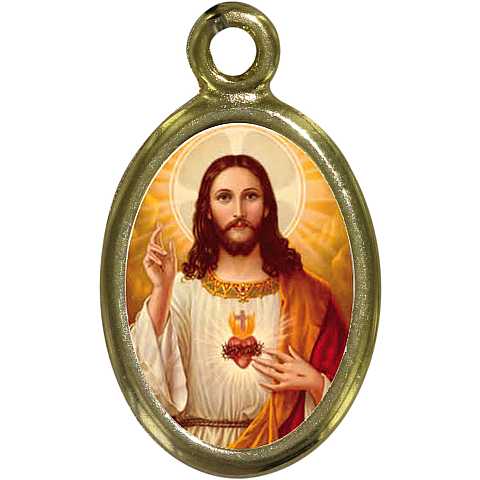 Medaglia Sacro Cuore di Gesù in metallo dorato e resina - 1,5 cm